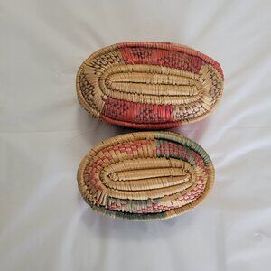 Jewlery Trinket Baskets 2 Small Woven Vintage Handmade